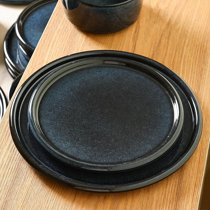 Stone Lain Eden 4-Piece Salad Plate Set Stoneware, Dark Blue