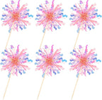 30 PCS Foil Firework Cupcake Toppers Sparkle Tinsel Cupcake Picks Happy Birthday Cake Toppers Drink Stirrers Cocktail Food Fruit Toothpicks for Baby Shower Wedding Party Decorations Supplies Orange
