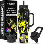 Coldest 40 oz Tumbler with Handle and Straw - 100% Leak Proof Insulated Tumbler with Lid and Straw (3 Lids) - Stainless Steel Tumblers for Women & Men - Cup Holder Friendly Base, 46 oz (Off Road)