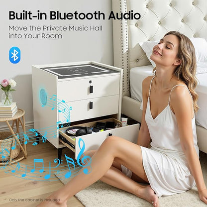 Smart Nightstand with Wireless Charging & Fingerprint Lock, 3-Drawer Bluetooth - Image 6