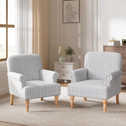 HUIMO Linen Fabric Accent Chairs Set of 2, Mid-Century Modern Armchair by HUIMO