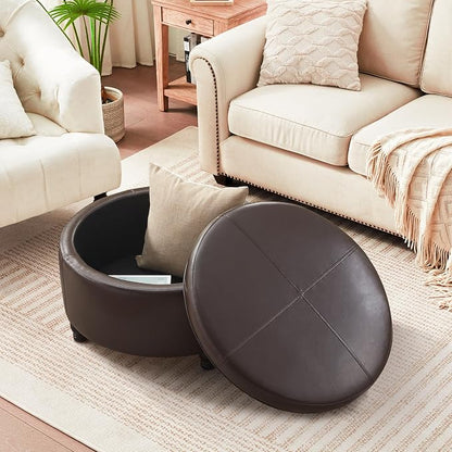 30-Inch Round Storage Ottoman, Modern Ottoman Coffee Table - Image 6