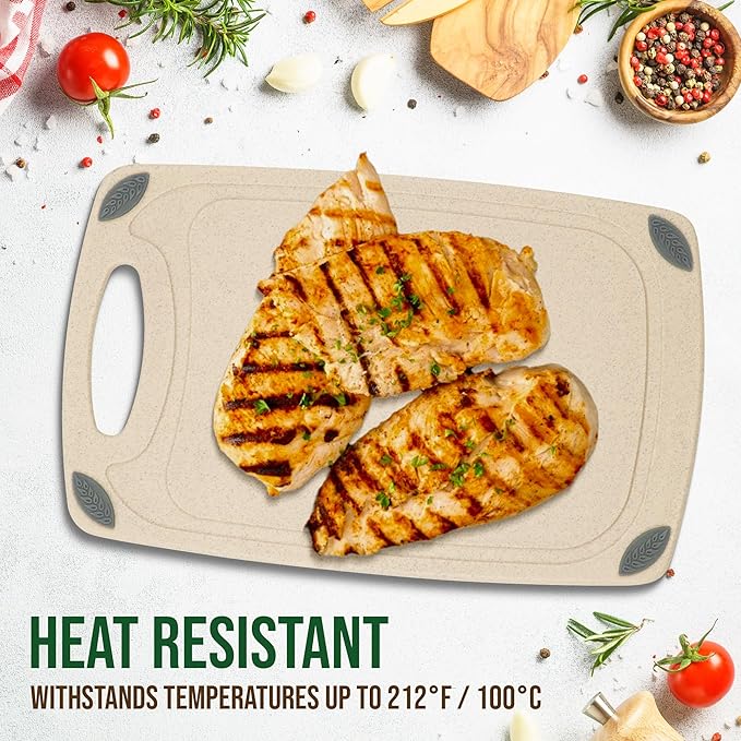 2-Piece Reversible Cutting Board Set Made from Natural Food Grade Wheat Straw Material - Eco-Conscious Alternative to Plastic - Gluten Free & BPA Free Chopping Boards for Kitchen
