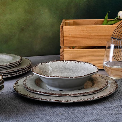 LEHAHA 9 inch Gray Melamine Plate 6 Piece Set, Farmhouse Salad/Dessert Plates, Break and Stain-resistant Dishes Set Great for Dining Party, Ideal for Salad, Dessert and Cakes