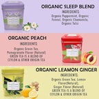 Premium USDA Organic Ceylon Tea Sampler Set - 6 Flavors, 50 Bags Per Tin (300 Total) Variety Pack Non-GMO, Herbal, Fruity, Green & Black, Caffeinated & Decaffeinated