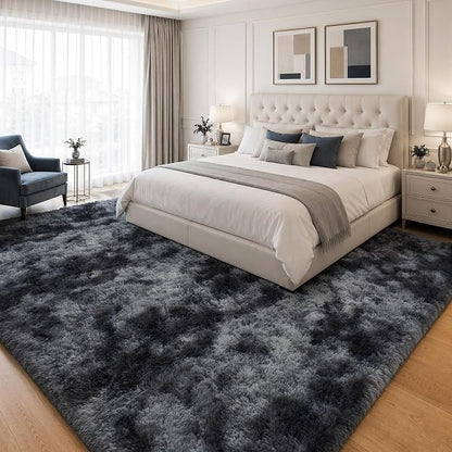 PLHXFR 9x12 Area Rugs Living Room: Fluffy Bedroom Soft Shag Rug Black Grey | - Image 3
