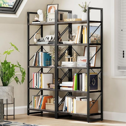 DWVO 5 Tier Bookshelf 2 Pack, Industrial Bookshelves Open Shelf Bookcase - Image 6