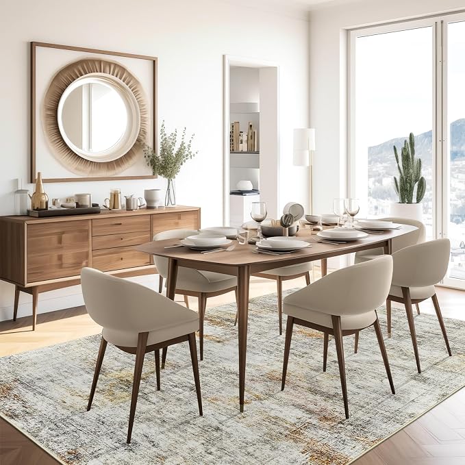 Soalmost 6x9 Area Rug for Living Room Washable Rugs Non-Slip Grey/Rust | - Image 7