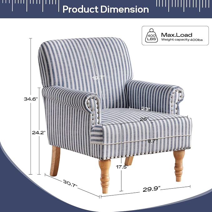 HUIMO Linen Fabric Accent Chairs Set of 2, Mid-Century Modern Armchair - Image 2