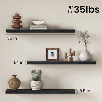 Fun Memories 36 Inch Floating Shelves Wall-Mounted, Rustic Wood Shelf - Image 3