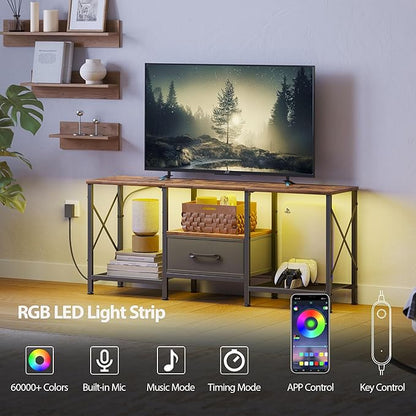 JARHETUN LED TV Stand with Fabric Drawer, Entertainment Center - Image 4