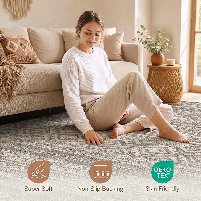cotiled Boho 5x7 Area Rugs for Living Room: Soft Moroccan Washable Rug | Solve - Image 4