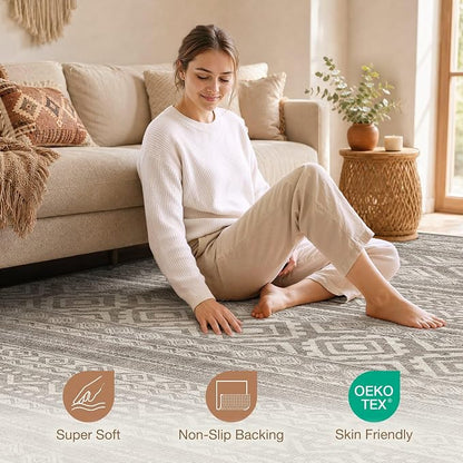 cotiled Boho 10x12 Area Rug for Living Room: Large Moroccan Washable Rug | - Image 3