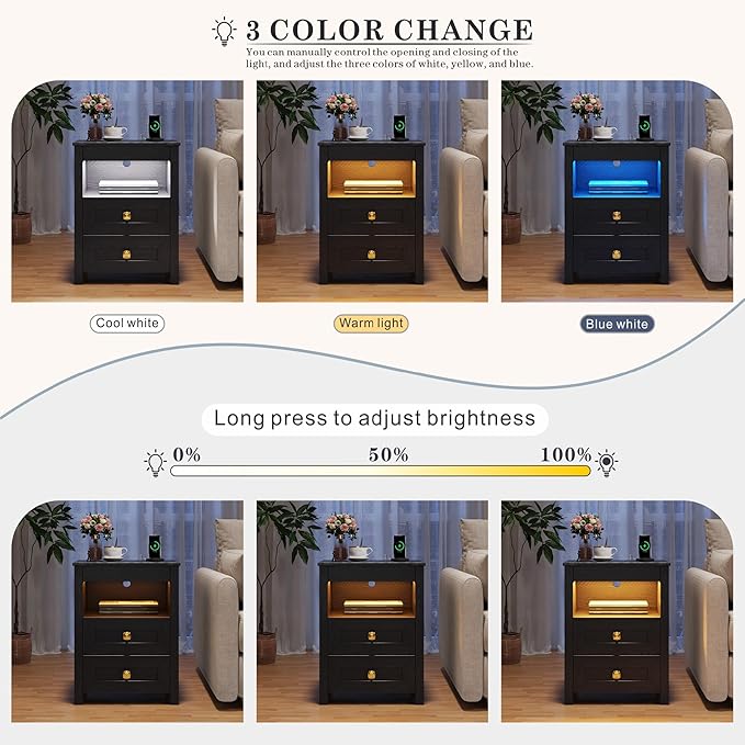 HWB LED Nightstand with Gun Drawer: Bedside Table with Charging Station - Image 4