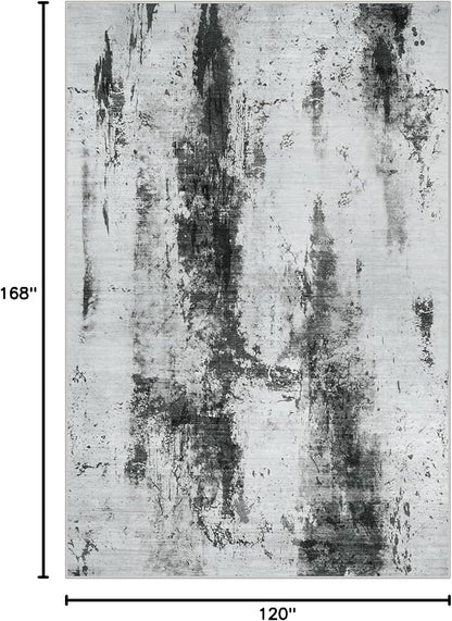 10x14 Area Rugs for Living Room: Washable Abstract Black White Grey Carpet | - Image 2