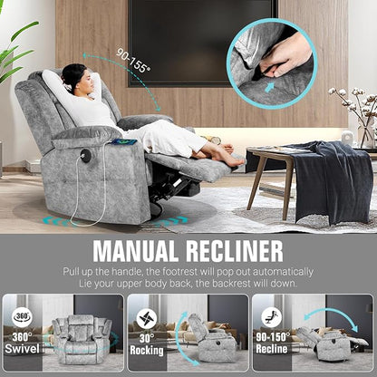 LEVELEVE Retro Rocking Recliner Chair, Massage Rocker Recliner Chair - Image 4