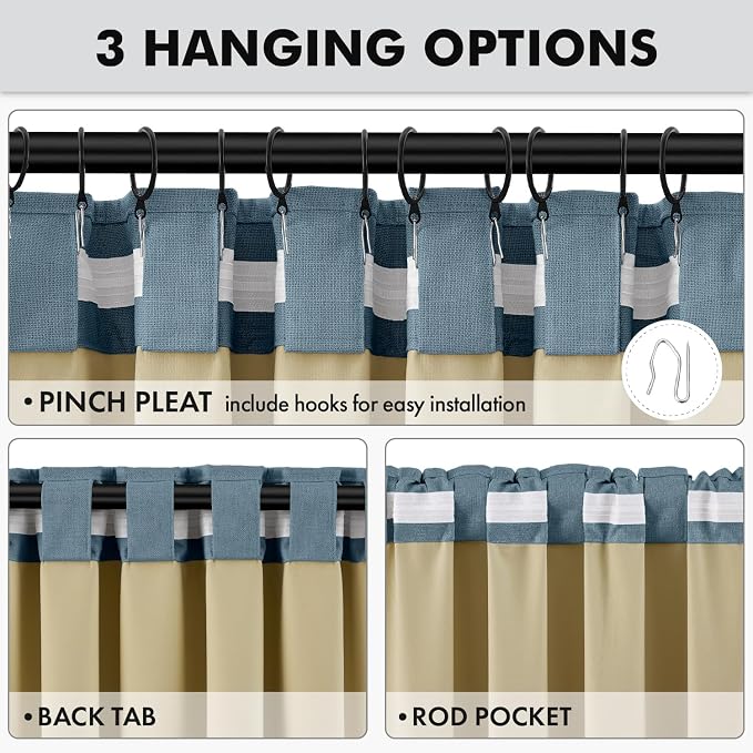 MIULEE 100% Blackout Linen Curtains 42 x 63 Inch Stone Blue 2 Panels | Thermal - Image 5