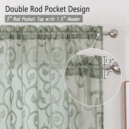 Sage Green Sheer Curtains 63 inch Length - Image 5
