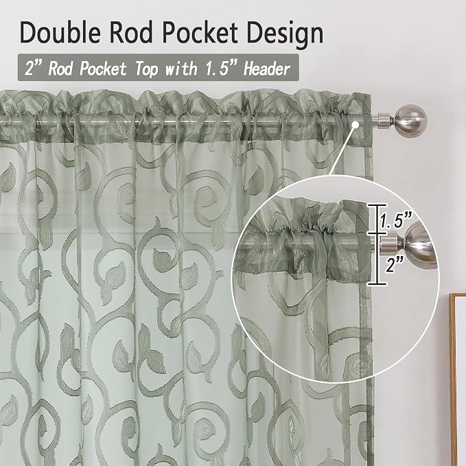 Furman Sage Green Sheer Curtains 96 inches Extra Long - Image 4