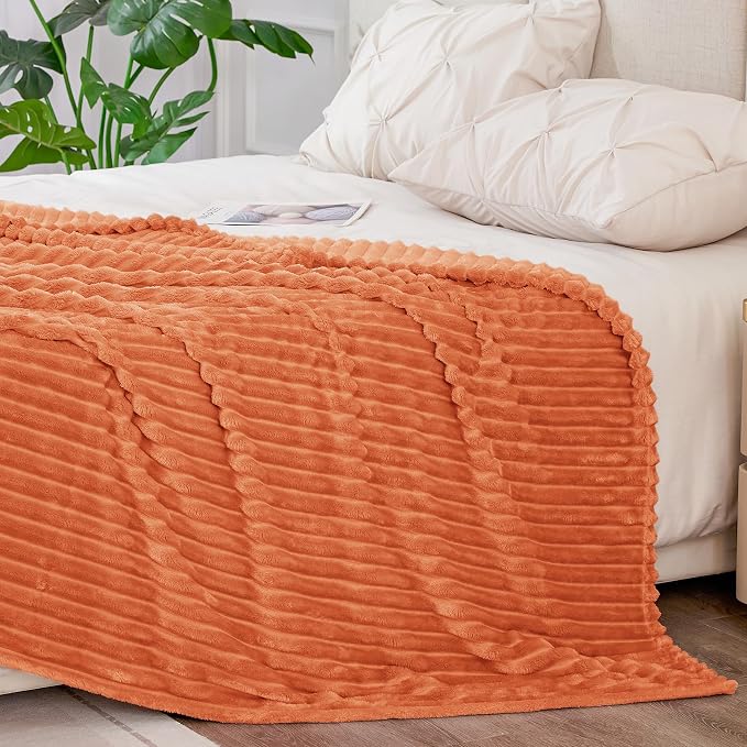 BEDELITE 3D Ribbed Burt Orange Fall Blankets Queen Size - Image 6