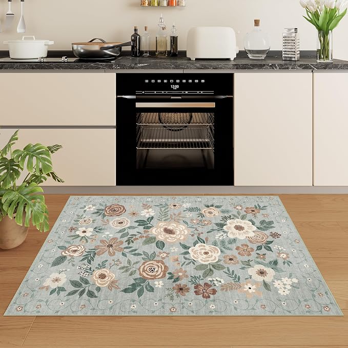 DUKINO 2x3 Entryway Rug, Door Mat Soft Washable Rug Non Slip, Sage Green | Low - Image 4