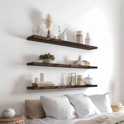 YYWUOJJ Wood Floating Shelves for Wall Decor, Rustic Wall Shelves for Bedroom - Image 2