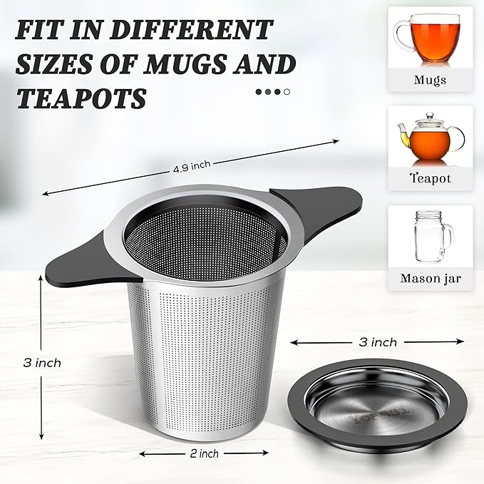 Upgraded Tea Infusers for Loose Tea, Silicone Covered Extra Fine Mesh 18/8 Stainless Steel Tea Strainer with Large Capacity & Double Handles to Steep Loose Leaf Tea and Coffee 1 Pack