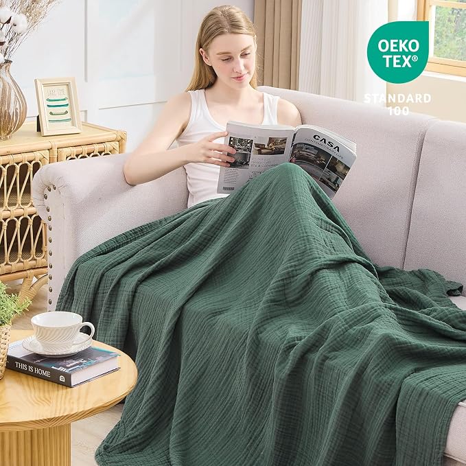 EMME Muslin Blankets for Adults Throw Blanket for Couch Breathable Gauze Soft - Image 2