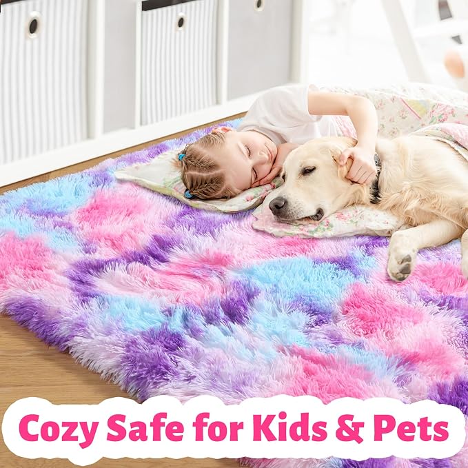 Amdrebio Pink Blue Purple Fuzzy Area Rug 5x7 - Image 2
