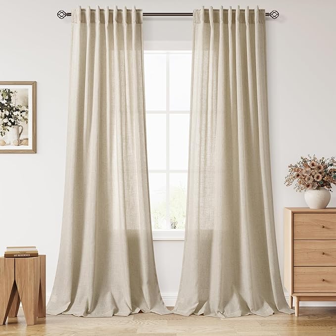 Eggshell Beige Linen Curtains for Living Room 100 Inches Long Light Filtering by Nanspring