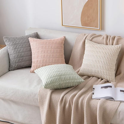 MIULEE Corduroy Decorative Throw Pillow Covers 16x16 Light Green Pack of 2 | - Image 4