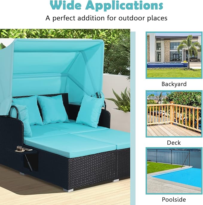 COSTWAY Outdoor Daybed with Retractable Canopy, Wicker Patio Furniture Set with - Image 5
