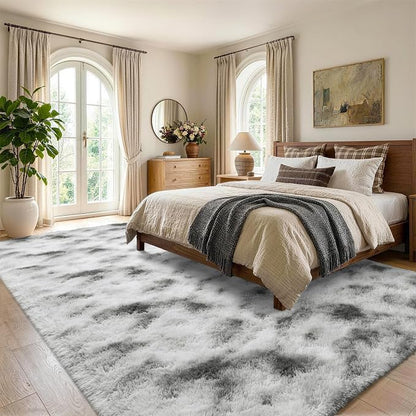 6x9 Large Tie-Dyed Grey and White Fluffy Area Rug Non-Slip - Image 3