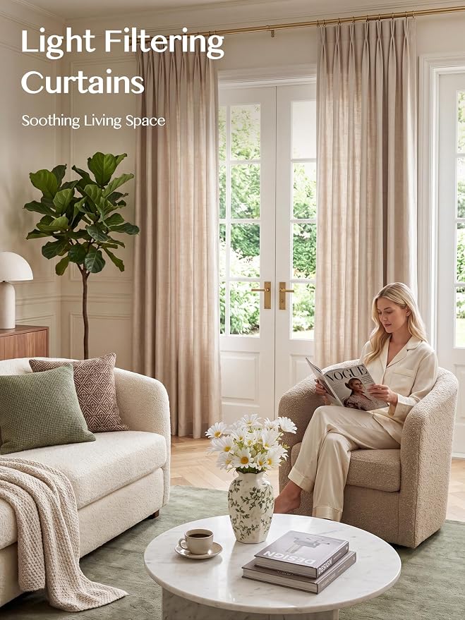 Liz Pinch Pleated Linen Curtains Light Filtering Curtains - Image 2