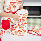 Oven Mitts and Potholders Dish Towles Set 100% Cotton for Perfect for Gifting, Baking, and Everyday Cooking Durable Heat Resistant for Kitchen and Machine Washable (3-Piece Red Flower)