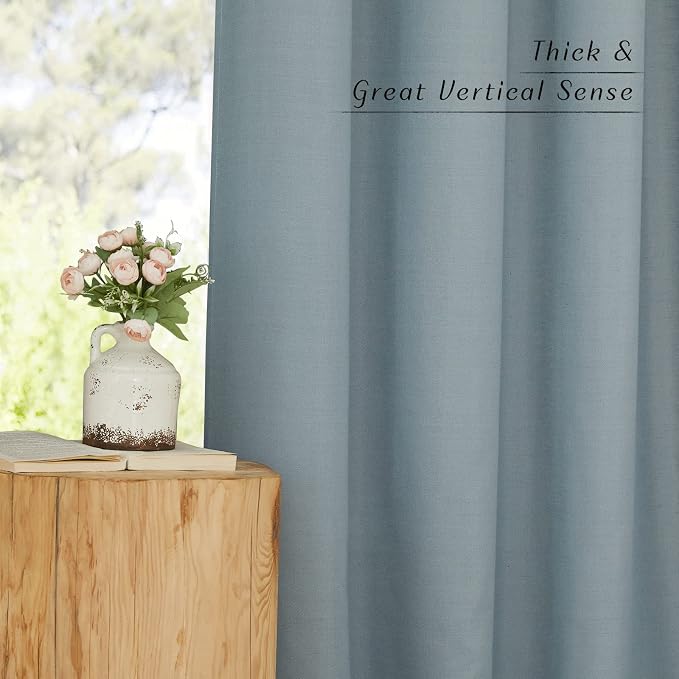 NICETOWN Flax Semi Sheer Stone Blue Linen Curtains - Image 5