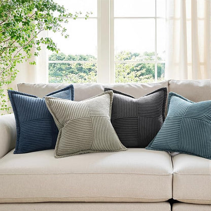MIULEE Blue Corduroy Decorative Euro Sham Pillow Covers 24x24 Inch - Image 7