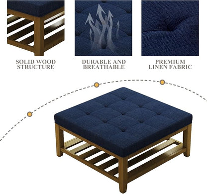 Befurtori Large Square Ottoman Coffee Table, Linen Solid Upholstered Footrest - Image 6