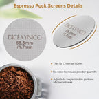 2 Pieces Espresso Puck Screen,Metal Coffee Filter,1.0mm & 1.7mm Thickness 150μm - 316 Stainless Steel,Reusable Barista Espresso Filters for Espresso 58.5mm Portafilter Filter Basket