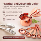 Measuring Cups and Spoons Set of 9, Utensils for Dry and Liquid Ingredients, Copper Kitchen Accessories, Rose Copper Decor for Home, Stackable, Sturdy Stainless Steel