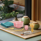 Matcha Set, 9 Pcs Japanese Matcha Whisk Set Matcha Tea Set for Traditional Tea Ceremony, Ceramic Matcha Kit for Matcha Drinks Matcha Set Whisk and Bowl Gift for Starters & Matcha Lover, Pink