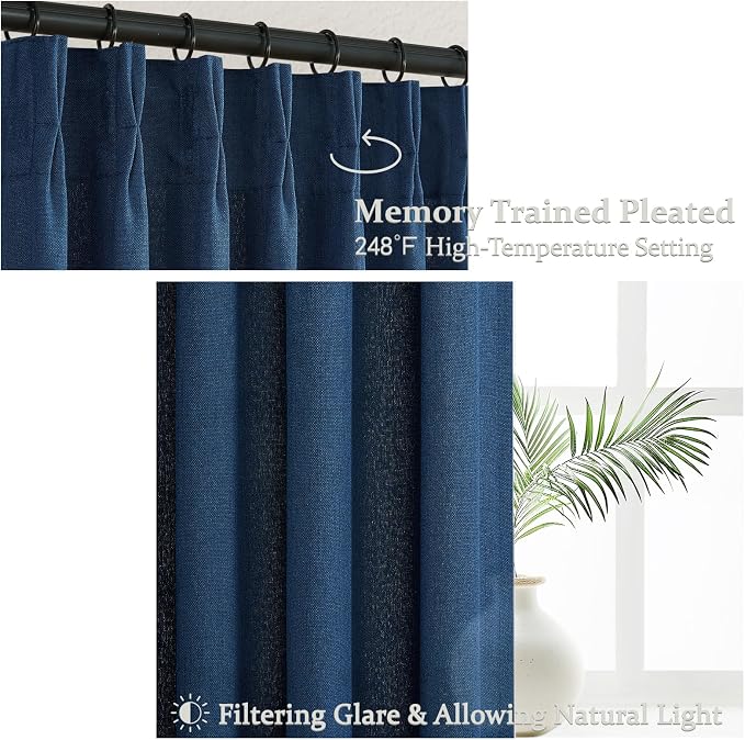 Navy Extra Long Light Filtering Sheer Curtains 108 Inches Long - Image 3