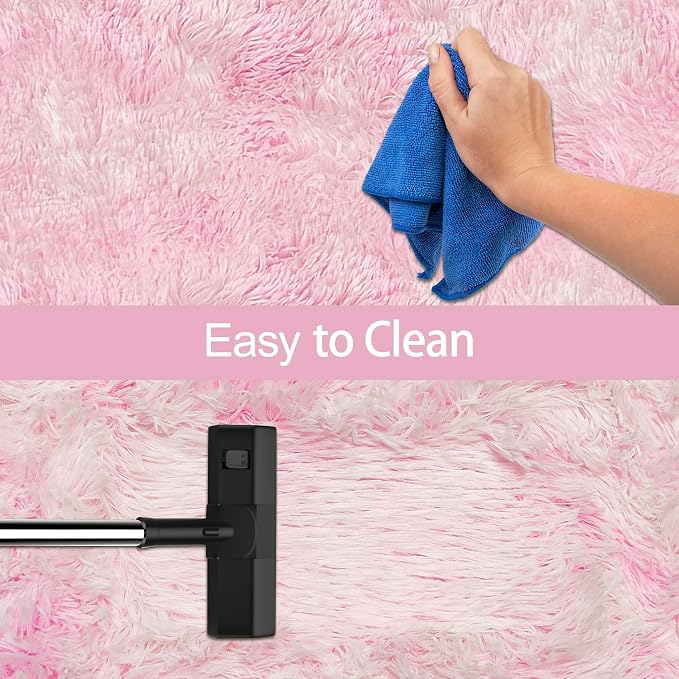 Super Soft Fluffy Living Room Area Rug 2x6 ft Tie-Dyed Light Pink Shaggy Furry - Image 7