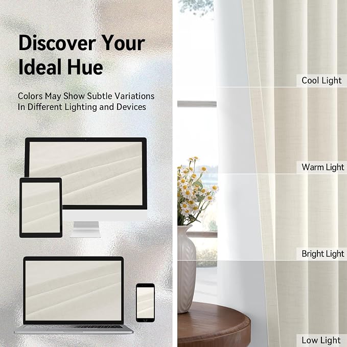 100% Blackout Linen Textured Curtains 90 Inch Long, Light Blocking, Thermal - Image 7