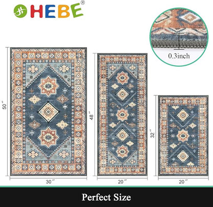 HEBE Boho Kitchen Rugs Set of 3, Non Slip Washable Kitchen Mats - Image 2
