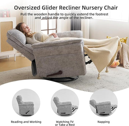 Oversized Glider Rocker Recliner, Chenille Rocking Nursery Chair - Image 7
