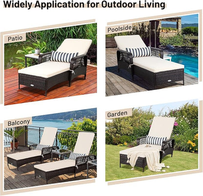 COSTWAY PE Rattan Chaise Lounge Chair, 6 Gear Adjustable Recliner - Image 5