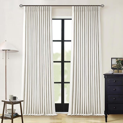 Natural Linen 100% Blackout Pinch Pleated Curtains 108 Inches Long 2 Panels | by Twodrapes