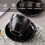 SIDUCAL Espresso Cups Set of 4,6 Ounce Ceramic Coffee Cups with Saucers,Porcelain Double Espresso Cup Set,Gift Box for Boyfriend Gift(Black)