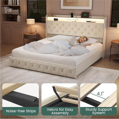 LARMACE Bed Frame King Size Platform Upholstered Bed Frame - Image 9